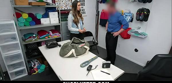  Teen latina caught stealing has to fuck security